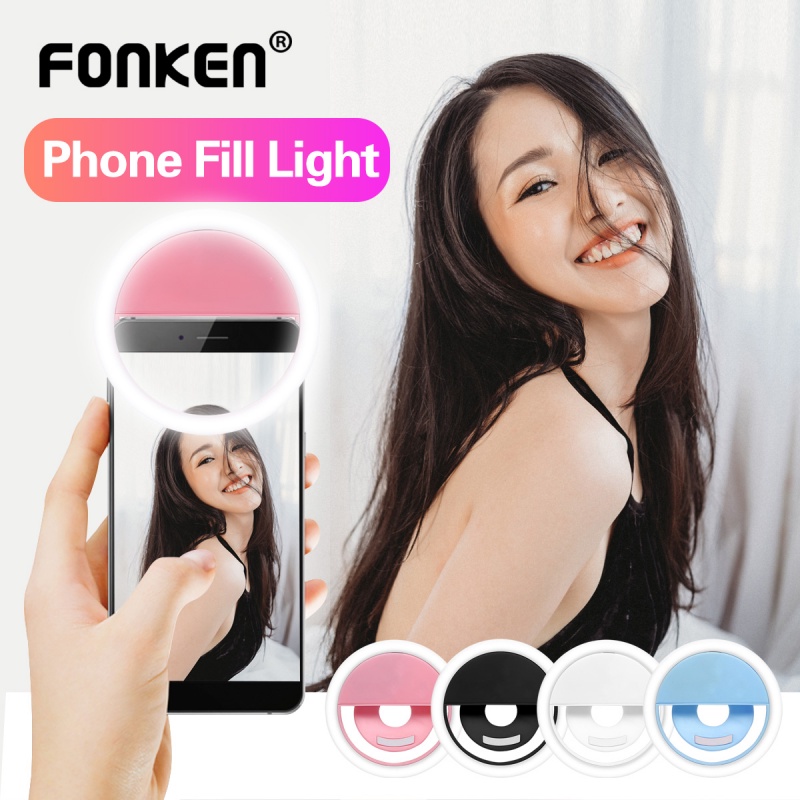 Đèn led FONKEN 3 chế độ tùy chỉnh chụp ảnh Selfie cổng USB hình tròn kết nối điện thoại có thể dùng trang điểm