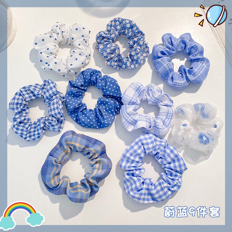 Dây cột tóc cao su tông xanh lam dễ thương cổ điển phong cách Hàn Quốc cho nữ