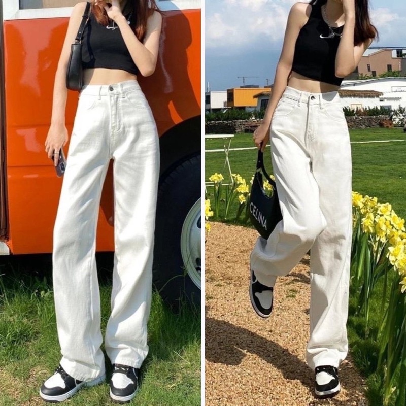 Quần Baggy kaki nữ dáng dài ống suông rộng màu trắng, đen