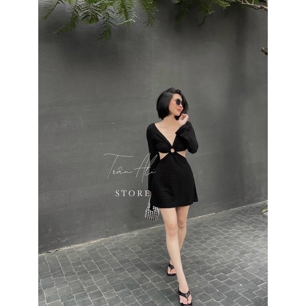 Đầm Ôm Body Khoét Eo Chất Dày Dặn , tay dài Cá Tính (Ảnh Tự Chụp) LY alohashop91