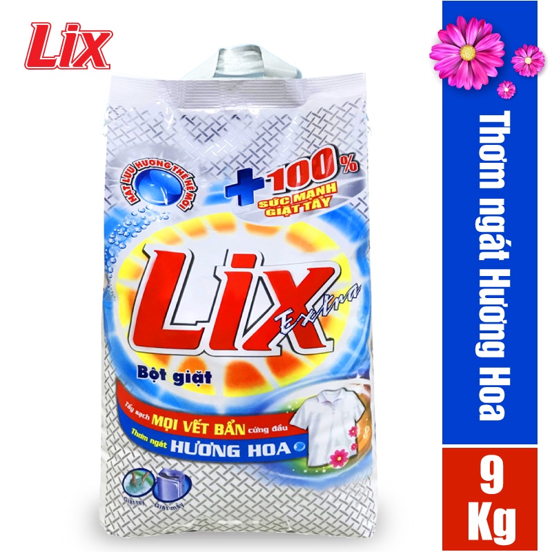 Bột Giặt LIX Extra Hương Hoa 9Kg EB010 - Tẩy Sạch Vết Bẩn Cực Mạnh