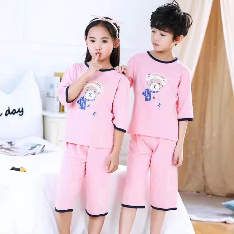 Bộ Đồ Ngủ Tay Dài 3 / 4 Bằng Cotton 100-160cm Dành Cho Bé