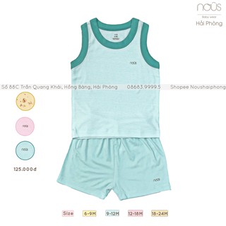Bộ Ba Lỗ Petit Kẻ Xanh Bạc Hà Trắng Nous (Size 6-9 Tháng Đến 18-24 Tháng)
