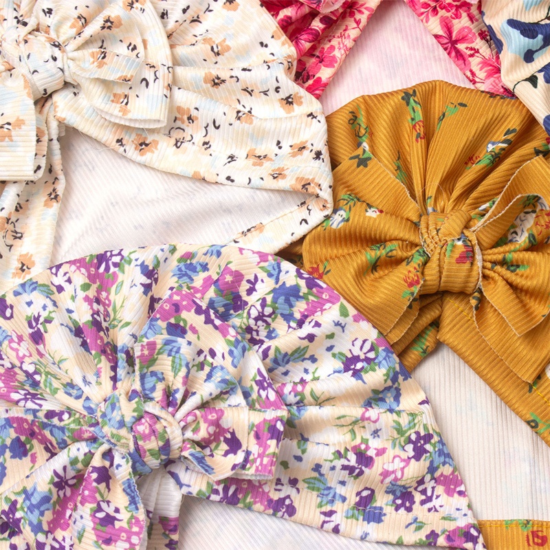 Mũ Turban Thắt Nơ In Họa Tiết Hoa Dành Cho Bé Sơ Sinh