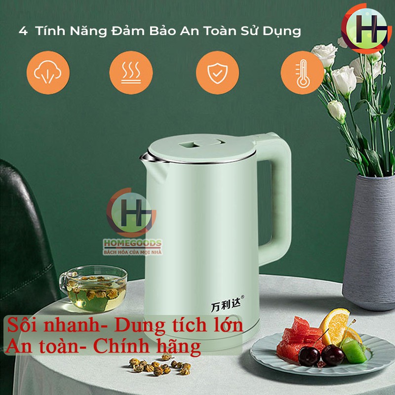 Ấm đun nước ấm siêu tốc inox cao cấp dung tích 2,3L sôi nhanh trong 8 phút_homegoods123