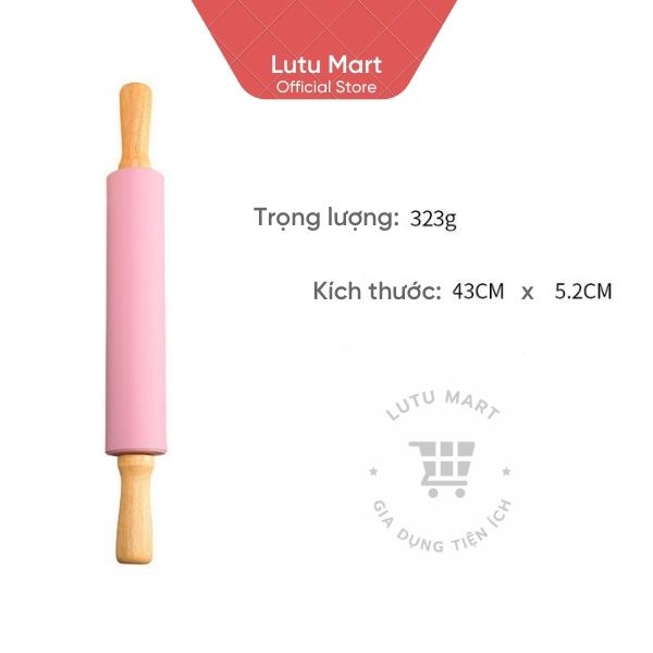 Cây Lăn Bột , Cán Bột Làm Bánh Cán Gỗ Silicon Xoay 360 Độ - Lutu Mart
