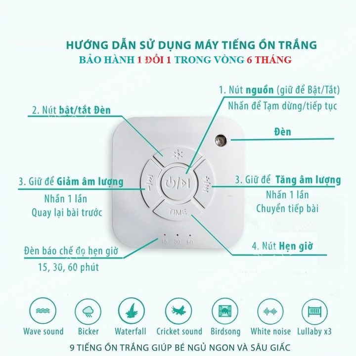 Máy tạo tiếng ồn trắng thế hệ mới, máy phát tiếng ồn trắng giúp bé ngủ ngon, sâu giấc hơn (Bảo hành 6 tháng 1 đổi 1)