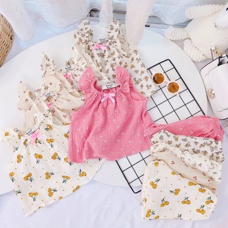 Bộ quần áo cho bé gái cánh tiên nách xẻ chất vải đũi xô đáng yêu cho bé từ 7-16kg