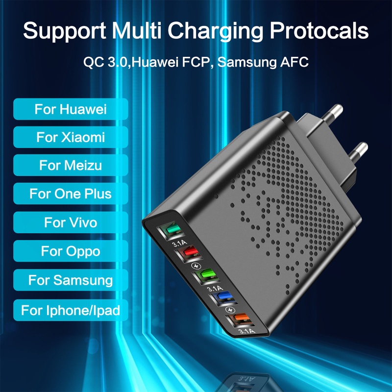 Củ Sạc Nhanh 5 Cổng USB 48W 3 1A Phích Cắm EU US