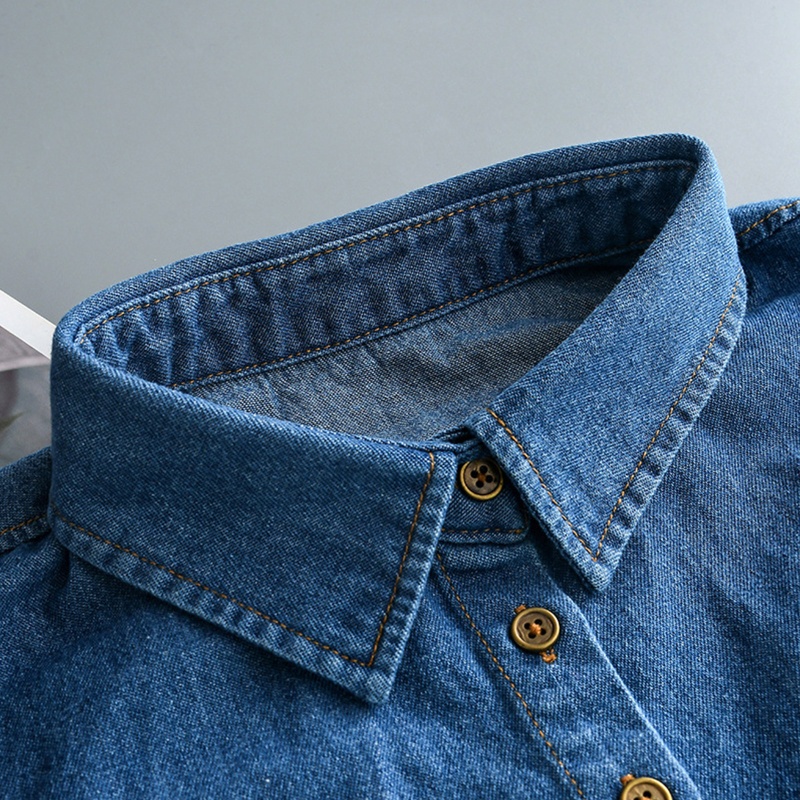 Yoioi Áo Sơ Mi Denim Cổ Bẻ Giả Jean Cài Nút Có Thể Tháo Rời Thời Trang Thu Đông Vintage Cho Nữ Hal