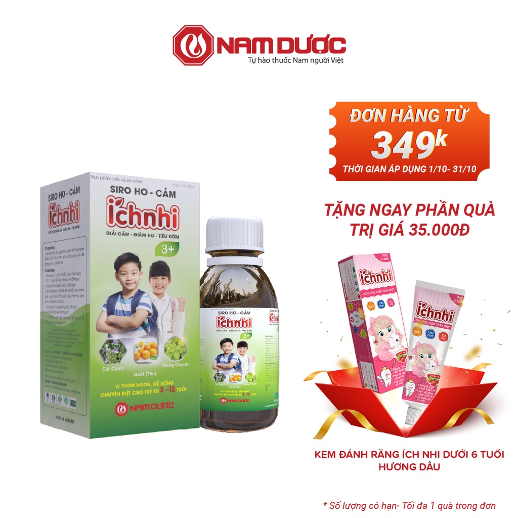 Siro ho cảm Ích Nhi 3+ chai 90ml hỗ trợ giải cảm, giảm ho, tiêu đờm, giảm sổ mũi, phòng cảm lạnh cho bé trên 3 tuổi