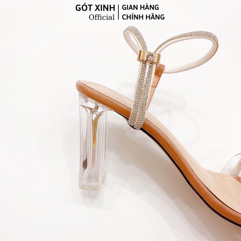 Giày sandal cao gót nữ GÓT XINH GD12 mũi tròn quai đính đá cao 7cm