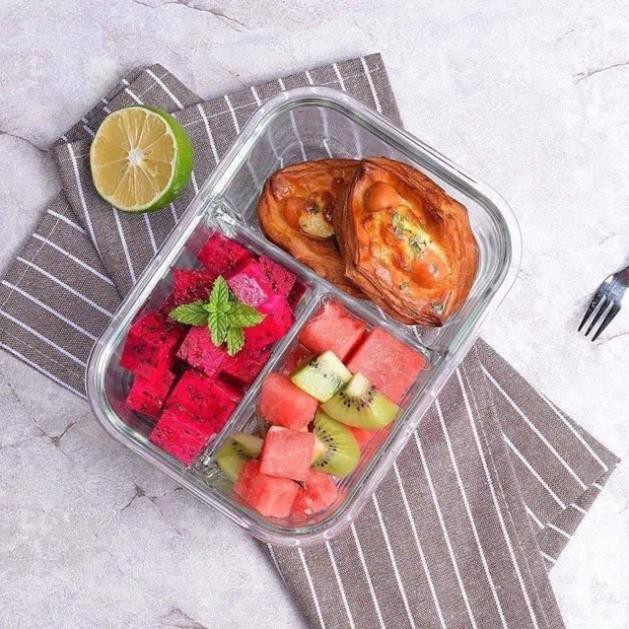 Hộp cơm thủy tinh cao cấp chia ngăn 1000ml (Không chọn màu nắp, kiểu nắp)