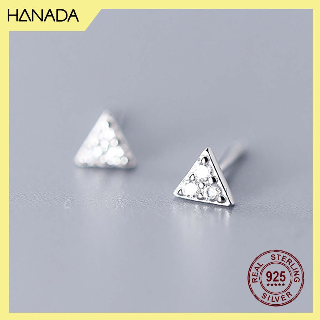 Bông Tai Bạc 925 Hanada Tam Giác 3 Đá Nhỏ Bông Nụ Đơn Giản Nam Nữ 0368