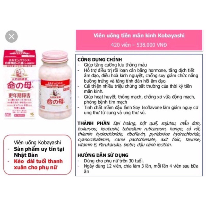 viên uống tiền mãn kinh 840 viên Kobayashi nhật bản | BigBuy360 - bigbuy360.vn