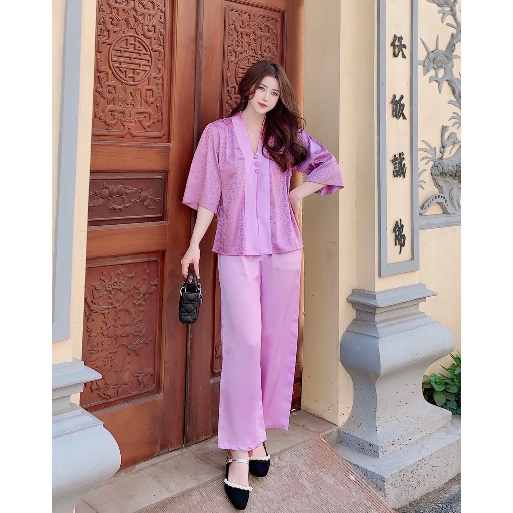 Bộ lam bộ phật tử đi chùa tay lỡ hoạ tiết siêu hot