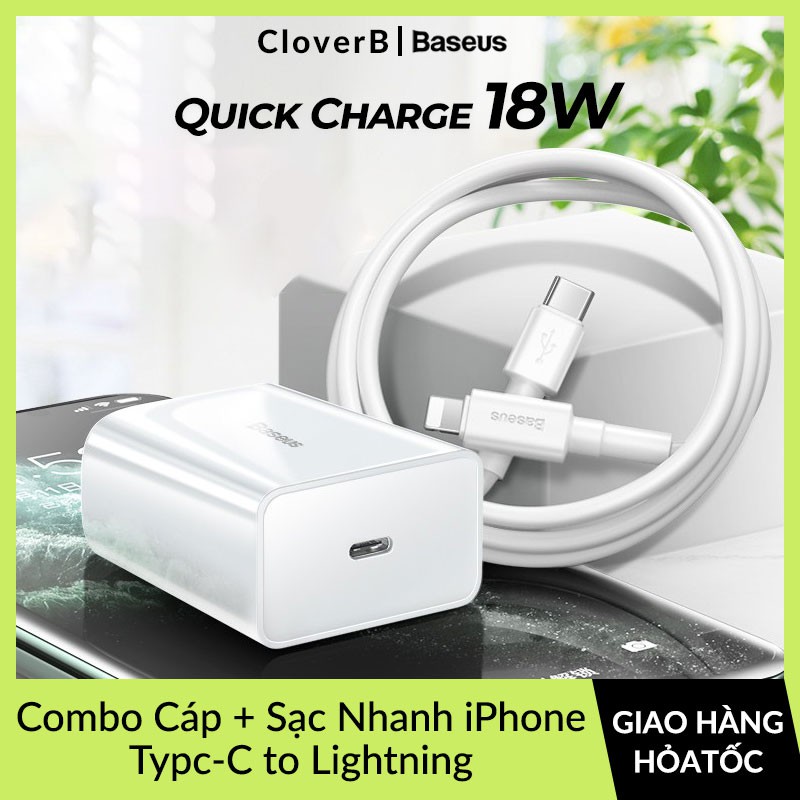 Combo Bộ Cáp Type C to Lightning Và Củ Sạc Nhanh 18W Baseus Dùng Cho iPhone, iPad, Hỗ Trợ PD3.0, QC3.0, SCP, AFC