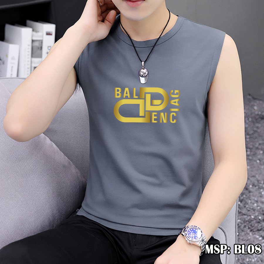 Áo ba lỗ nam màu xám họa tiết HALLA dáng thể thao chất thun lạnh kiểu lót form rộng nách tập gym, bóng rổ co giãn MS-23