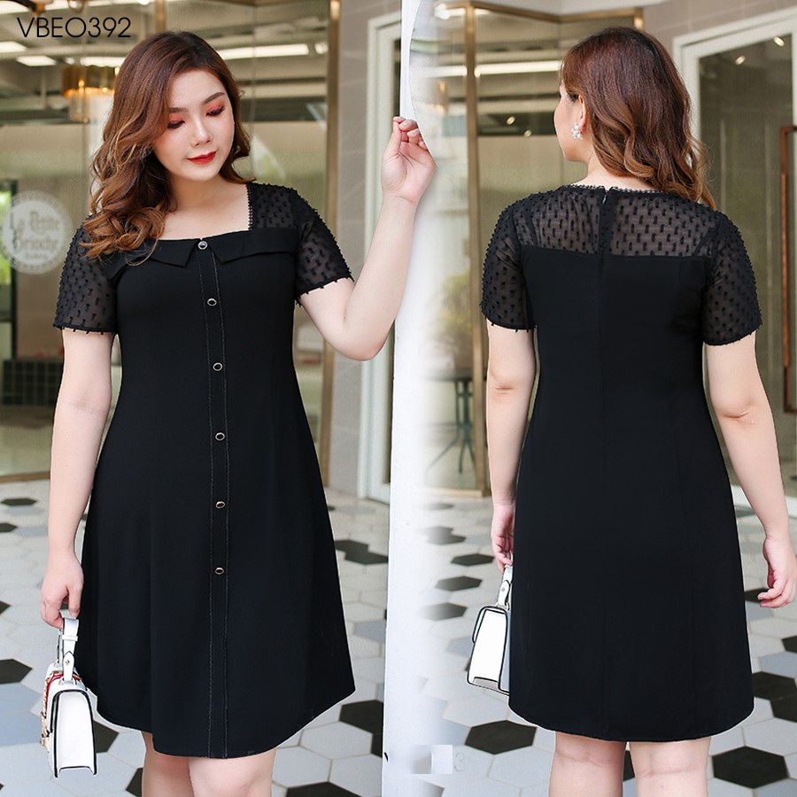 Váy Đầm Nữ Bigsize đi chơi trẻ chung Váy cổ vuông phối ren dáng suông đủ size từ 40kg đến 70kg, 90kg, 100kg, 120kg