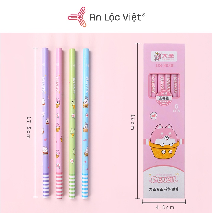 1 Hộp gồm 6 Cây Bút Chì Chuốt Kami 2030 HB siêu dễ thương, nét chì chắc chắn, chuốt không gãy cho các bạn HS-SV-VP