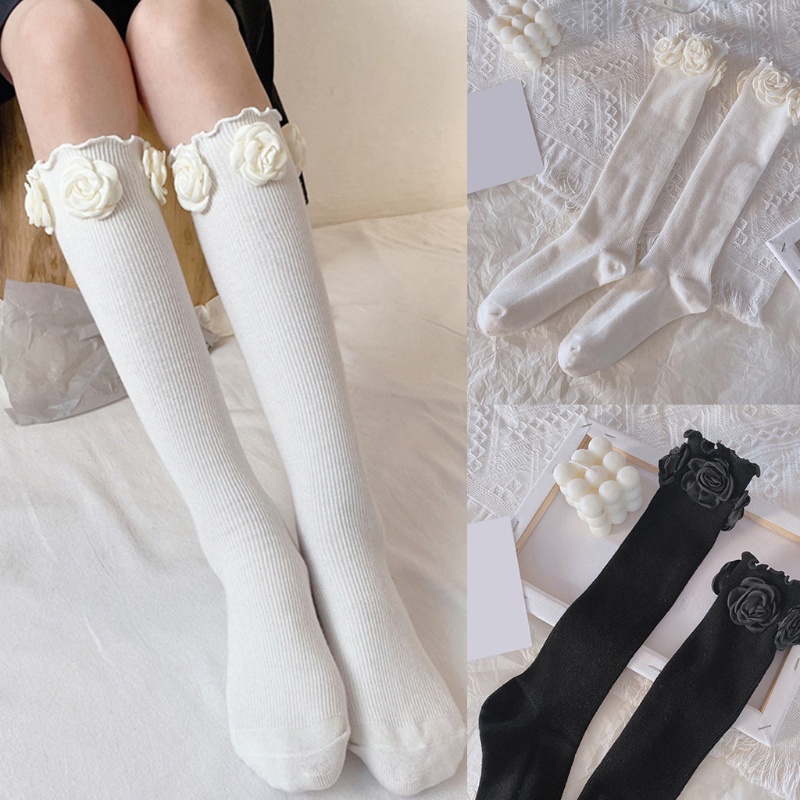 Tất Chân Cao Qua Gối In Hình Hoa Hồng 3D Phong Cách Lolita