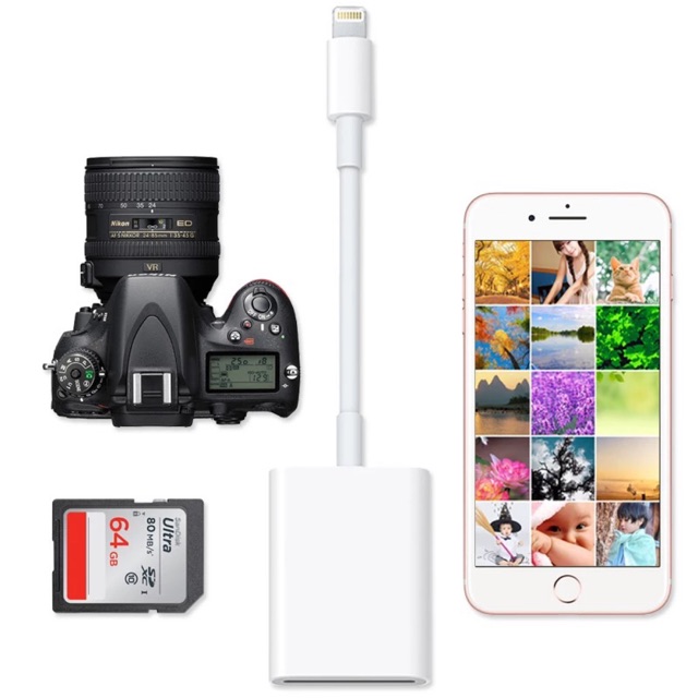 OTG đầu đọc thẻ nhớ SD cổng Lightning/MicroUSB Android 2in1