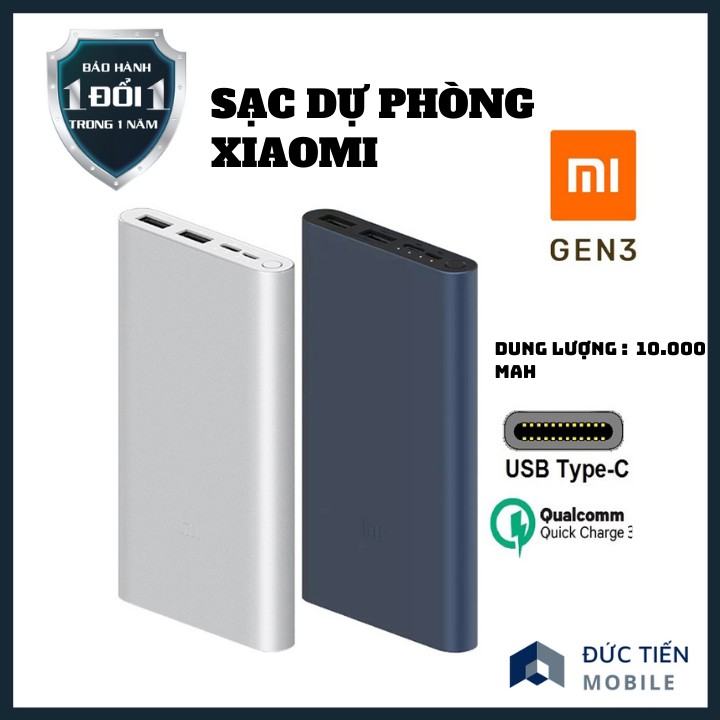 [Mã 154ELSALE2 giảm 7% đơn 300K] Sạc Dự Phòng Xiaomi Gen 3 10000mAh Hỗ Trợ Sạc Nhanh USB Type C ( Bảo hành 3 tháng)