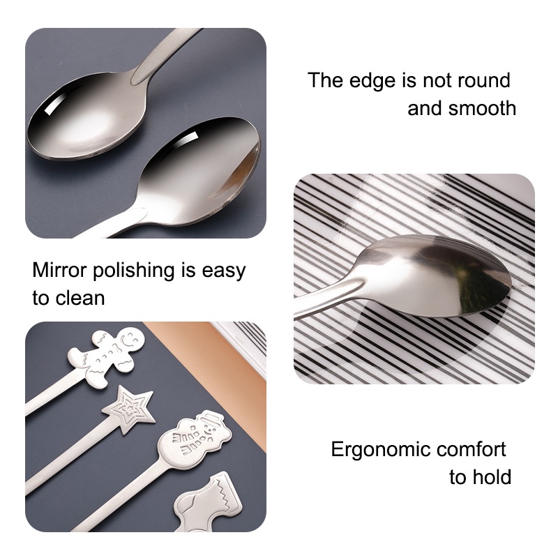 Bộ 4 Muỗng Cà Phê Bằng Thép Không Gỉ Hình Người Tuyết / Ngôi Sao Dễ Thương