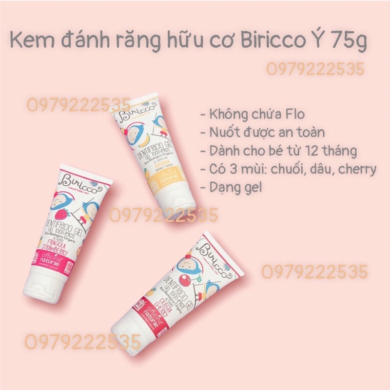 Kem đánh răng hữu cơ Biricco  75gam hương trái cây cho bé từ 12 tháng tuổi