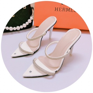 Dép nữ cao gót 9p cao cấp vnxk ,giày sandal mũi nhọn siêu nhẹ 2 quai ngang mảnh đính đá rẻ thời trang đẹp