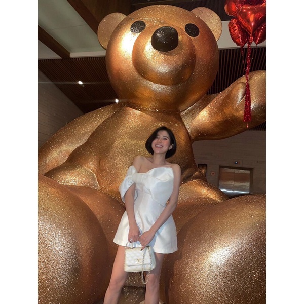 Đầm suông nơ trễ vai