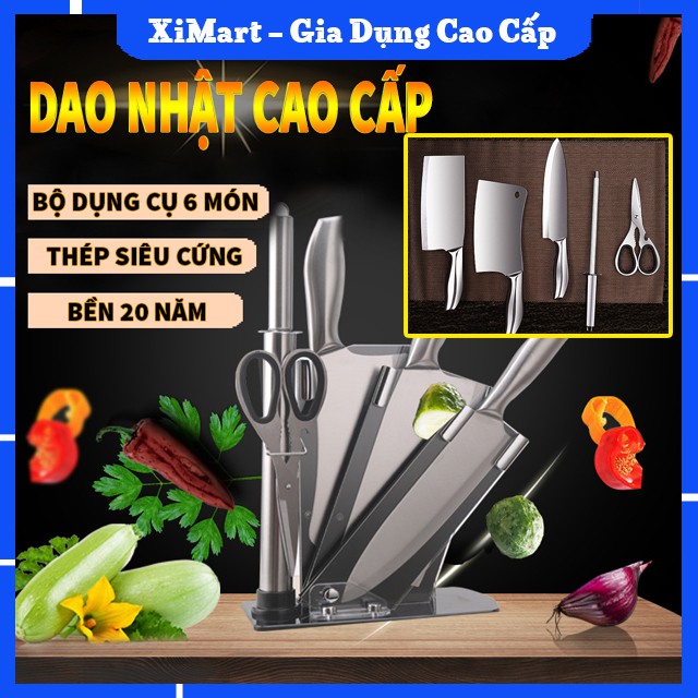 Bộ Dao Nhật, Dao Thái Thịt, Chặt Xương Nhà Bếp Cao Cấp Seki 6 Món Thép Không Gỉ Bảo Hành 20 Năm - XiMart