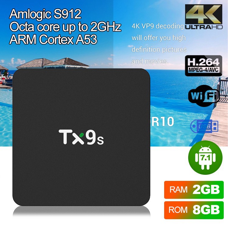 Tv Box Tx9s Amlogic S912 Octa Core Android 7,1 2gb 8gb 2,4g Wifi 1000m 4k Hd Và Phụ Kiện
