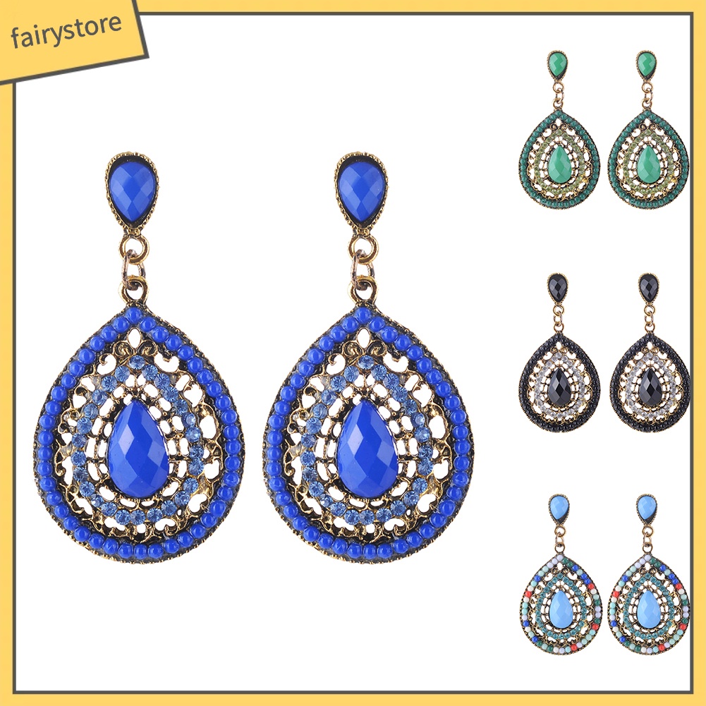 Bông Tai Đính Đá Hình Giọt Nước Phong Cách Bohomian