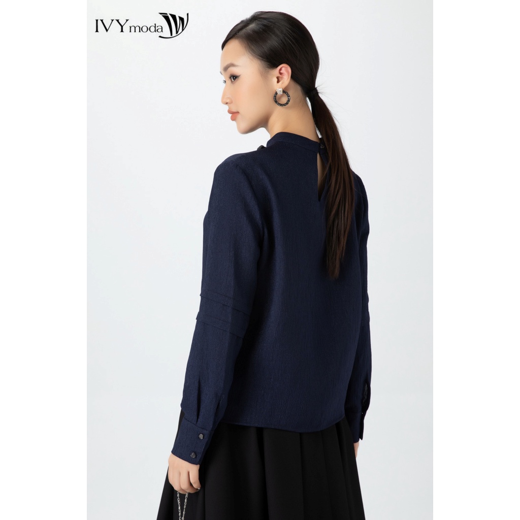 Áo sơ mi nữ lụa nhăn IVY moda MS 17M7019