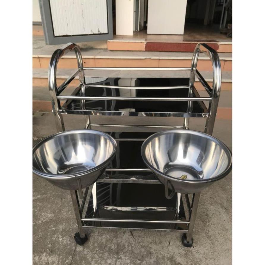 Xe đẩy inox 3 tầng, xe đẩy spa 3 tầng có bát nước to dùng trong spa