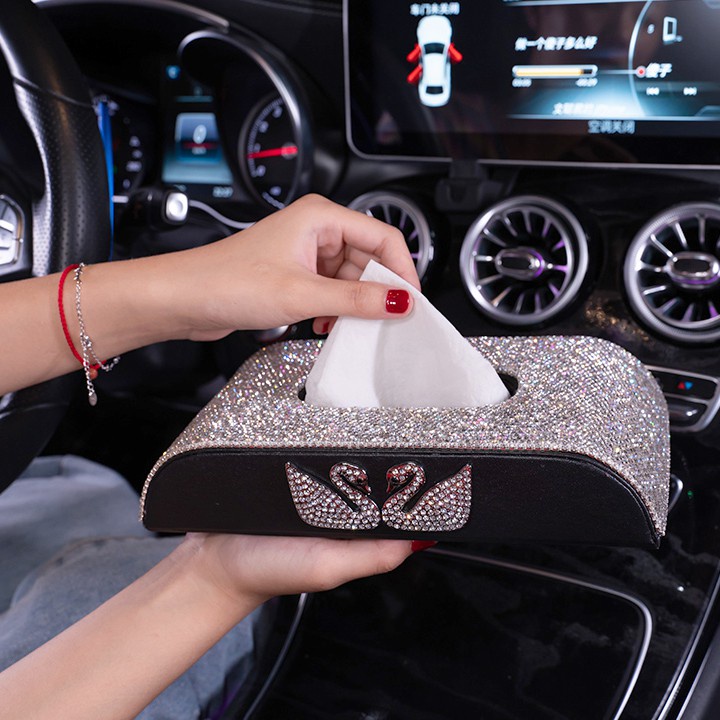 Hộp đựng khăn giấy bọc da đính đá cao cấp sang trọng - Hộp đựng khăn giấy đa năng - Auto Bảo Lộc
