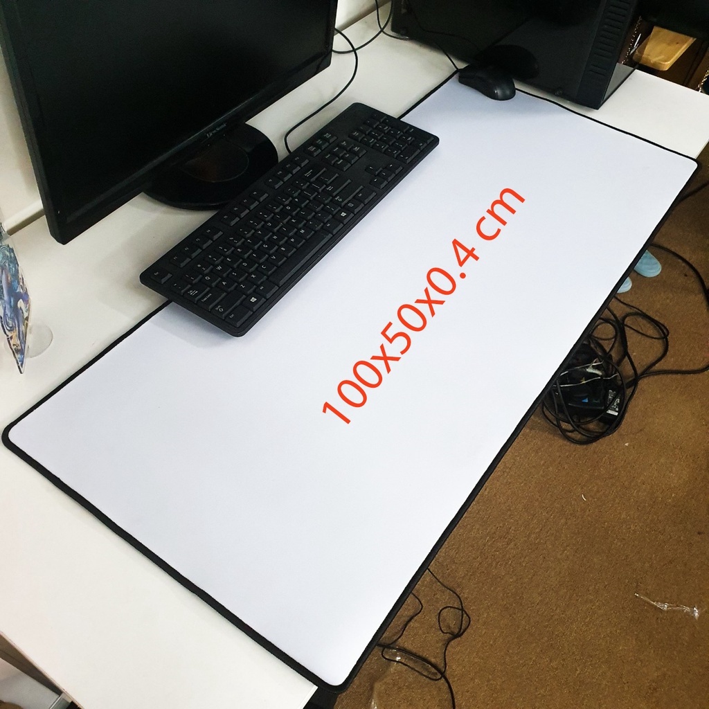 Pad chuột trắng tinh cỡ lớn kích thước 80x30x0.3cm, 90x40x0.3cm, 100x50x0.4cm, 26x21x0.3cm bo viền chắc chắn VUALOTCHUOT