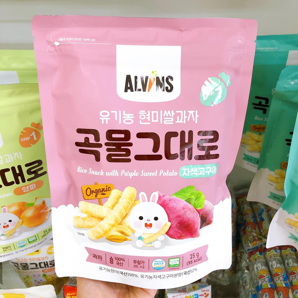 Alvins - Bánh ăn dặm gạo lứt hữu cơ hình que cho bé 6m+ túi zip 25g