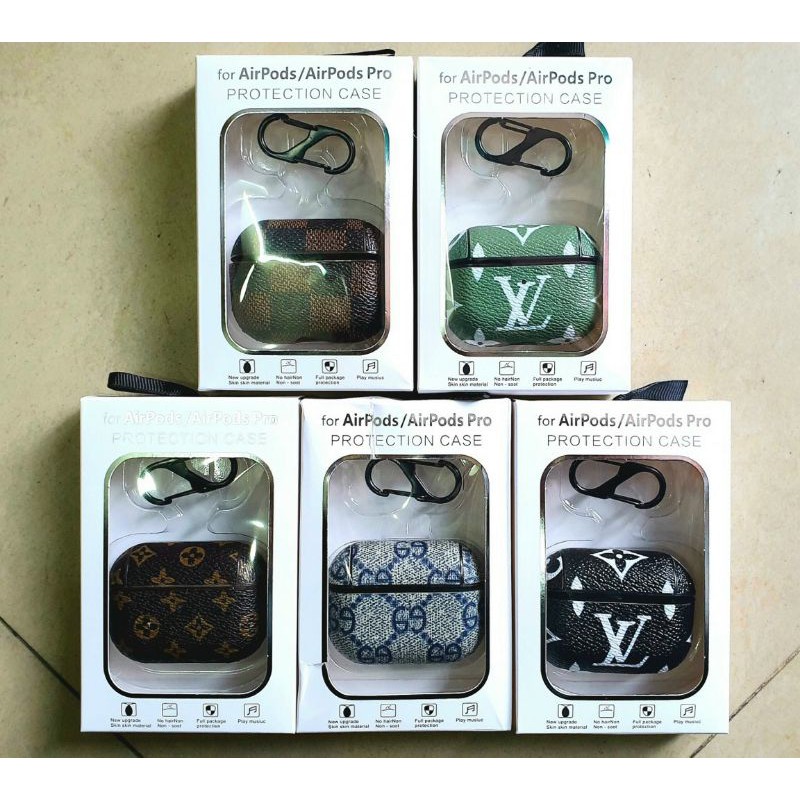 Bao da họa tiết LV, GC, Sọc nâucho Airpod Pro, 3, 1, 2 giả da cao cấp Sang chảnh - Tặng móc treo
