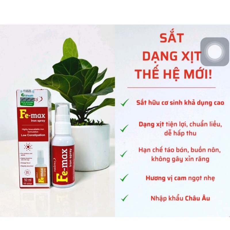 FE Max sắt dạng xịt, ngừa thiếu máu do thiếu sắt cho mẹ và bé