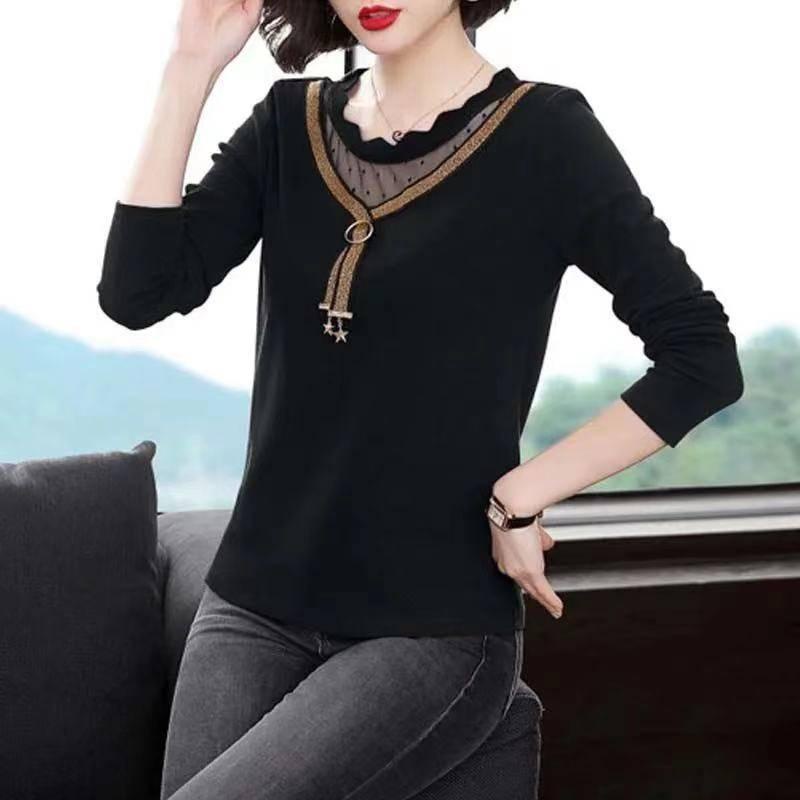 Áo kiểu tay dài phối ren thời trang cho phụ nữ trung niên