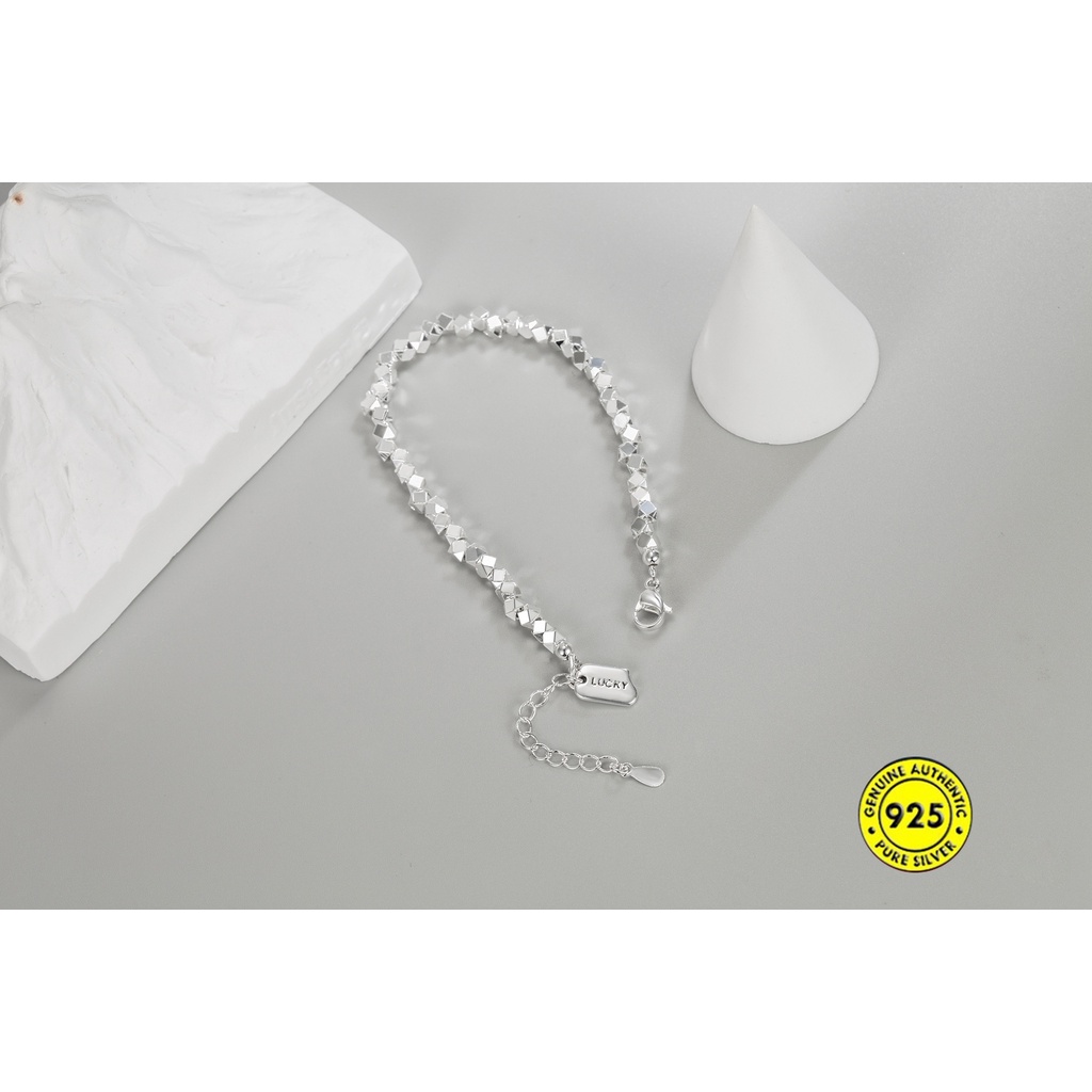 Vòng Tay Mạ Bạc Mặt Vuông Đính Đá Phong Cách Retro Sang Trọng