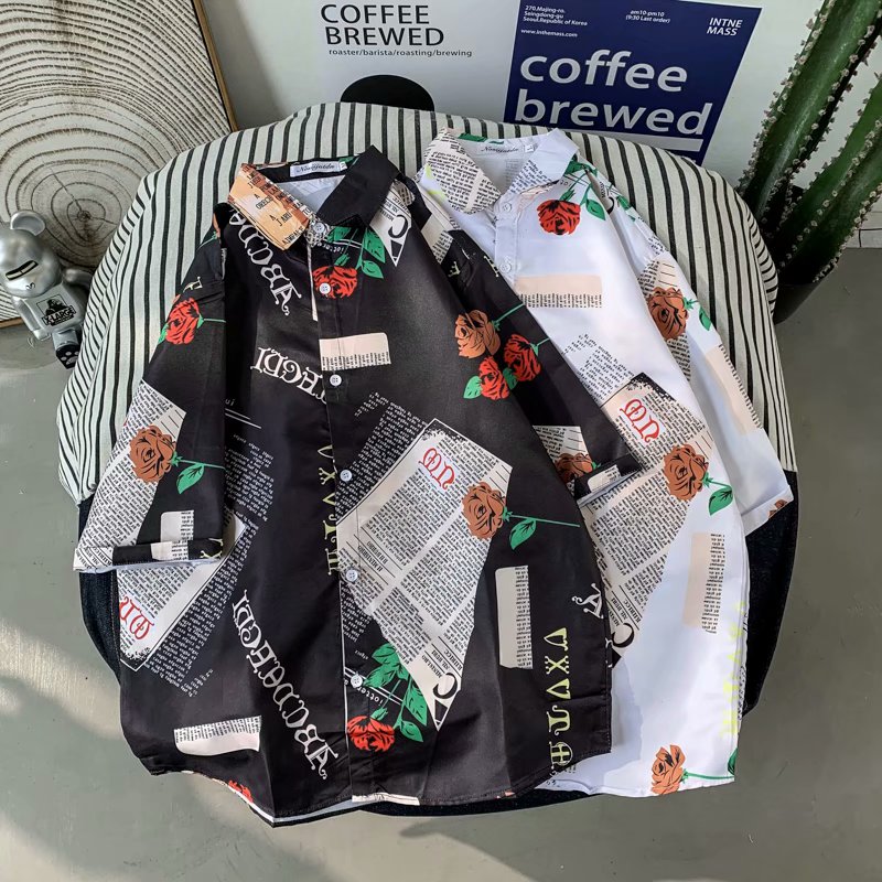 Áo sơ mi ngắn tay in hình hoa hồng thời trang cho nam