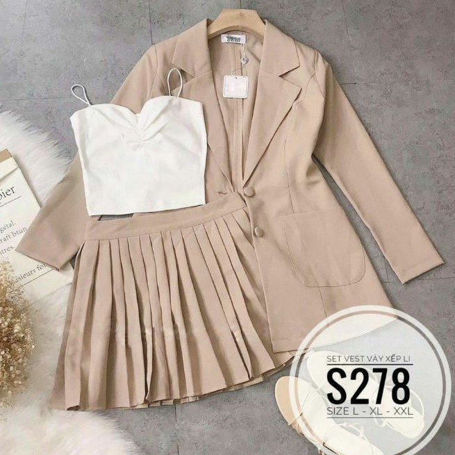 Set vest big size 3 món váy xếp li từ 60kg-90kg