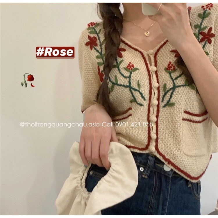 (Hàng Nhập) Áo Croptop Len Siêu Thông Thoáng Thêu Hoa &quot;Style Hàn Quốc&quot; OLOME1