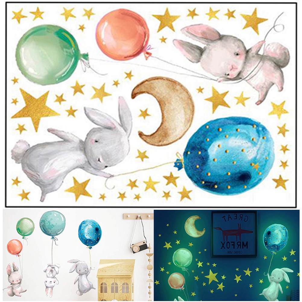 Miếng Dán Tường Dạ Quang Bằng PVC Hình Thỏ Hoạt Hình Tháo Được Trang Trí Phòng Bé / Nhà Bếp / Phòng Khách