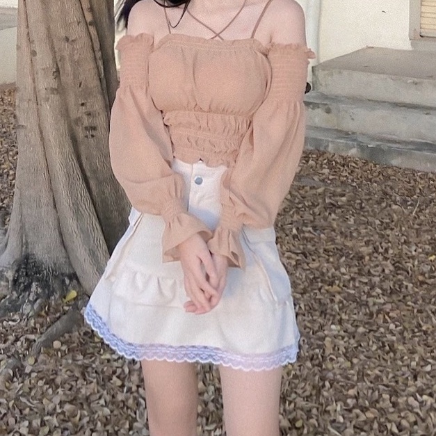 THE FANCE | Chân váy lưng cao kaki phối ren POUPEE SKIRT