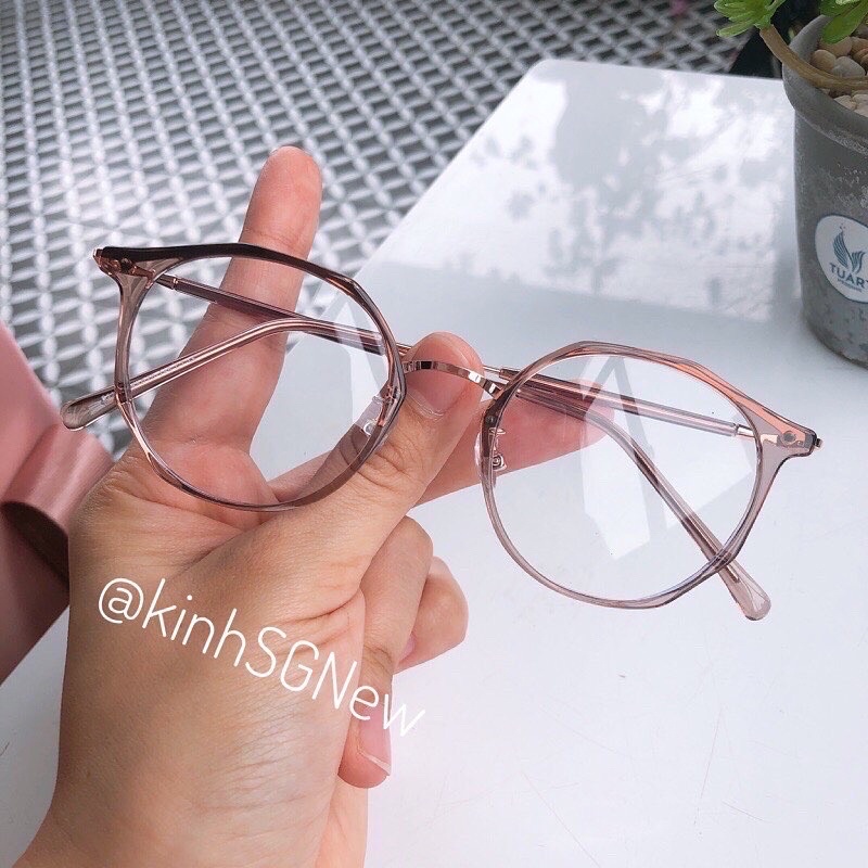 Gọng kính tròn nữ nhựa dẻo phối kim loại màu đen nhiều màu