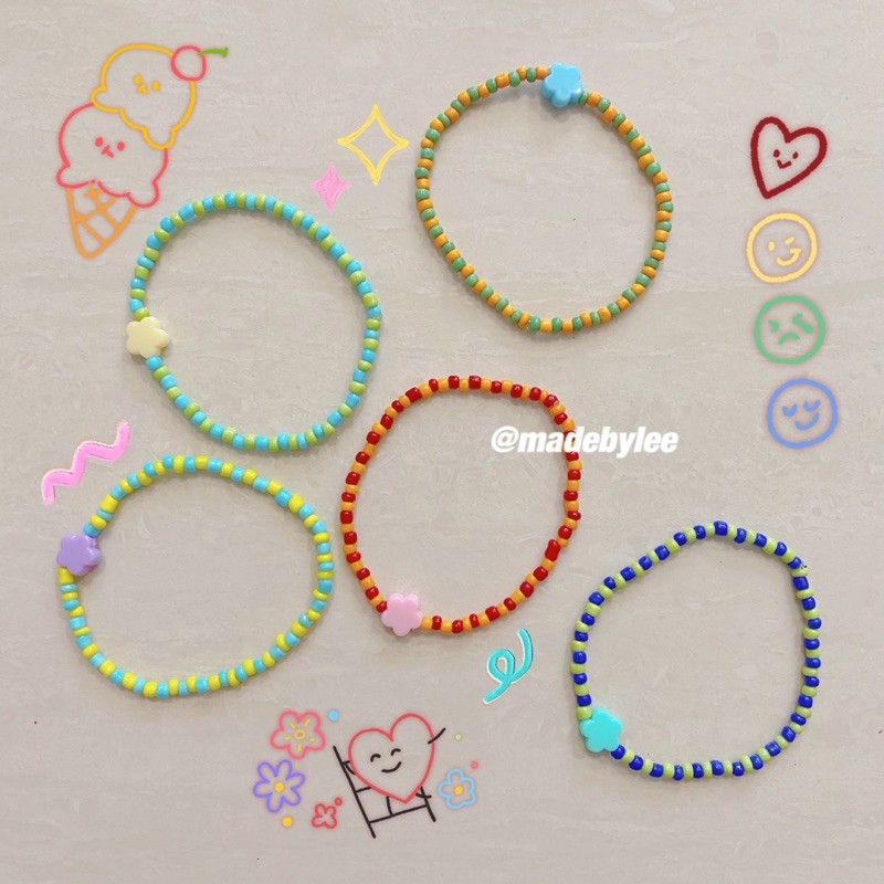 Vòng hạt hạt cườm handmade hoa mix màu Vòng tay xỏ hạt co giãn nhiều màu MADEBYLEE